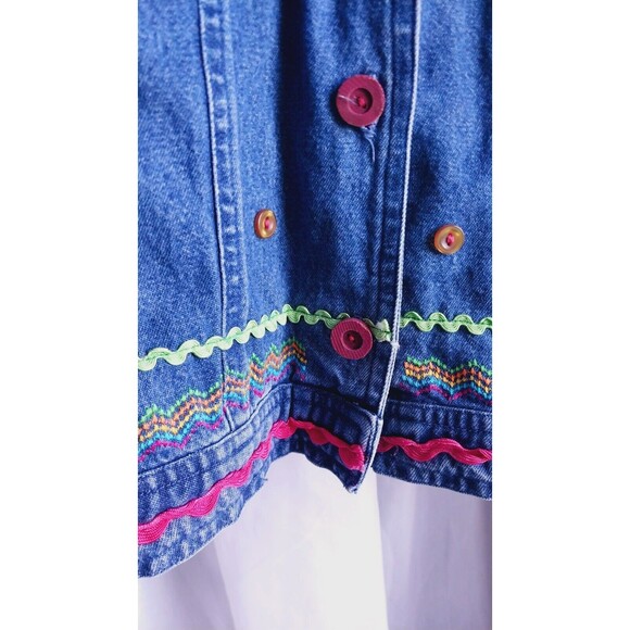 Vintage 90's Womens Embroidered Geometric Denim Jacket Collared XL New Direction - Picture 8 of 11